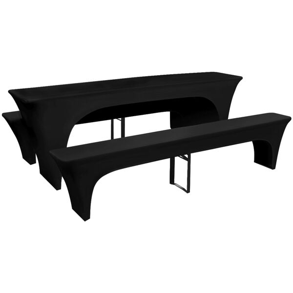 3 housses pour table et bancs de bi&egrave;re Extensible Noir 220 x 70 x 80cm