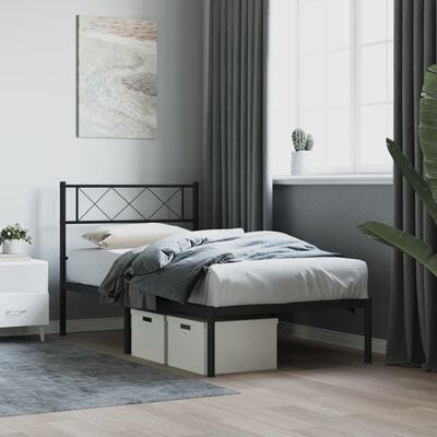 vidaXL Cadre de lit métal sans matelas avec tête de lit noir 100x190cm