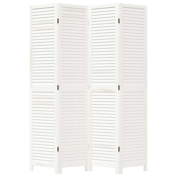 vidaXL Cloison de s&eacute;paration 4 panneaux blanc bois de paulownia massif