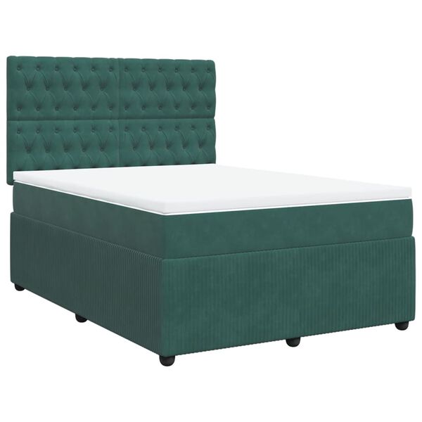 vidaXL Sommier &agrave; lattes de lit et matelas Vert fonc&eacute; 140x190cm Velours