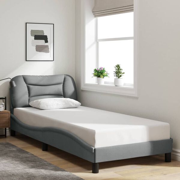 vidaXL Cadre de lit avec LED sans matelas Hvar gris clair 90x190 cm tissu