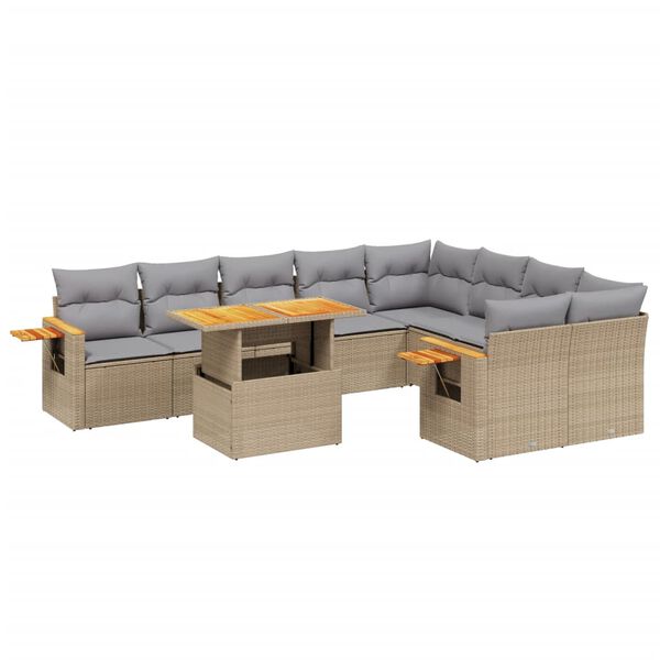 vidaXL Salon de jardin avec coussins 10 pcs beige r&eacute;sine tress&eacute;e