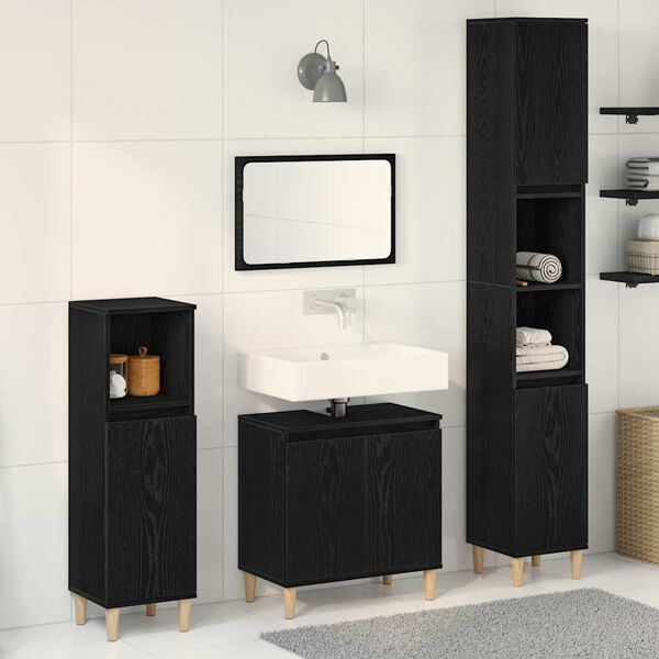 vidaXL Ensemble de mobilier de salle de bain 3 pcs Ch&ecirc;ne noir