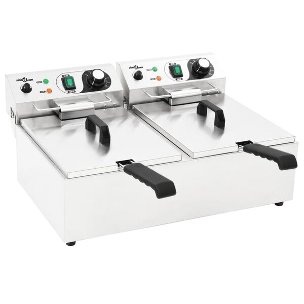 vidaXL Friteuse double électrique Acier inoxydable 20 L 6000 W