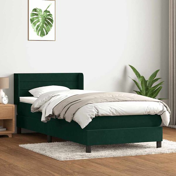 vidaXL Sommier &agrave; lattes de lit et matelas vert fonc&eacute; 100x220cm velours