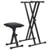 vidaXL Kit de support de clavier &agrave; empattement double et tabouret Noir