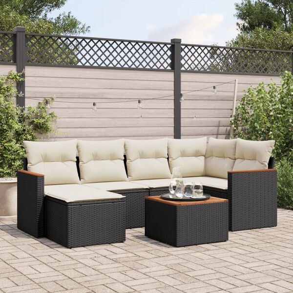 vidaXL Salon de jardin 7 pcs avec coussins noir r&eacute;sine tress&eacute;e