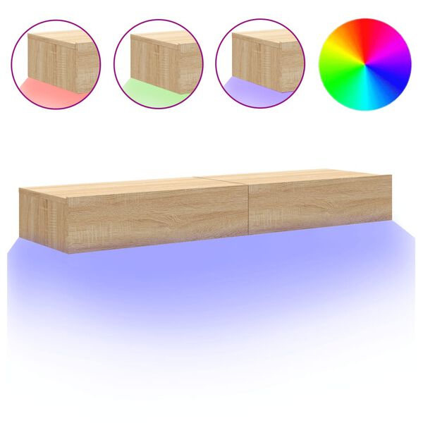 vidaXL Meubles TV avec &eacute;clairage LED 2 pcs ch&ecirc;ne sonoma 60x35x15,5 cm