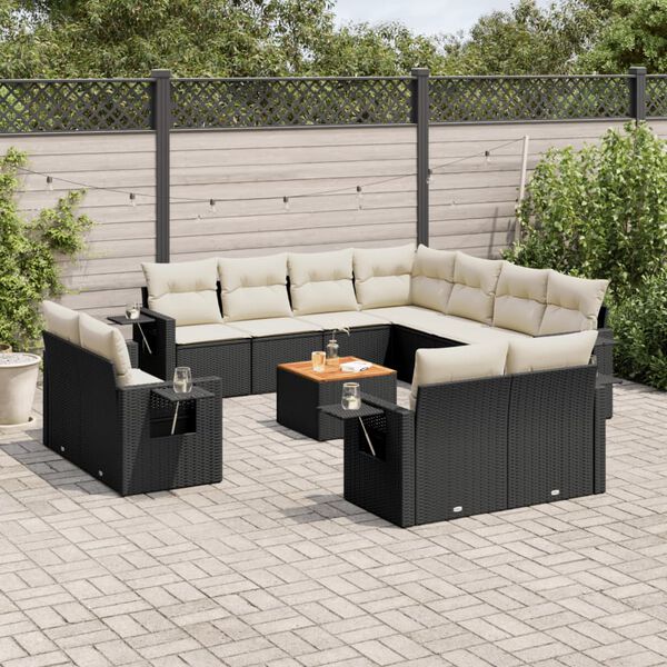 vidaXL Salon de jardin 12 pcs avec coussins noir r&eacute;sine tress&eacute;e