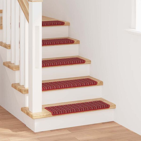 vidaXL Tapis d'escalier auto-adh&eacute;sifs Ray&eacute; 15 pcs Rouge 65 x 21 x 4 cm