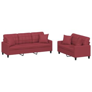 vidaXL Ensemble de canap&eacute;s 2 pcs et coussins rouge bordeaux similicuir