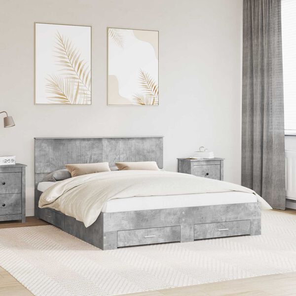 vidaXL Cadre de lit Gris b&eacute;ton 160 x 200 cm Bois d'ing&eacute;nierie