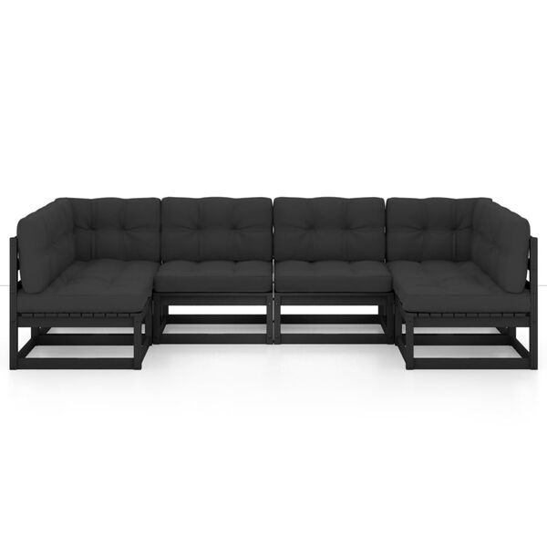 vidaXL Salon de jardin 6 pcs avec coussins Noir Bois de pin massif