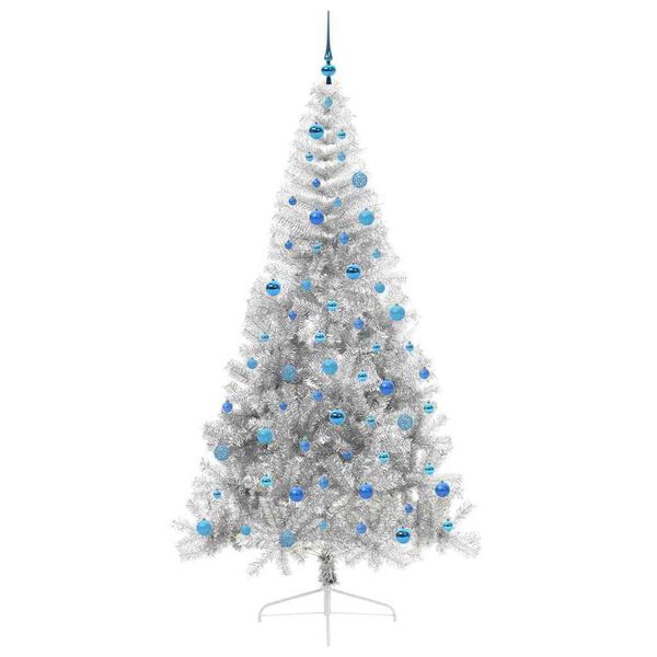 vidaXL Sapin de No&euml;l artificiel pr&eacute;-&eacute;clair&eacute; Argent 240 cm PET