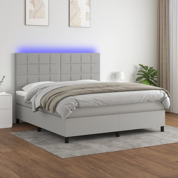 vidaXL Sommier &agrave; lattes de lit et matelas et LED Gris clair 160x200 cm