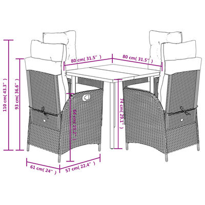 vidaXL Ensemble à manger de jardin 5 pcs coussins gris résine tressée