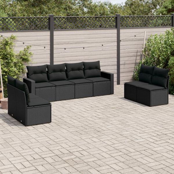 vidaXL Salon de jardin 8 pcs avec coussins noir r&eacute;sine tress&eacute;e