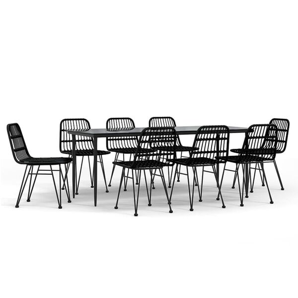 vidaXL Ensemble &agrave; manger de jardin 9 pcs Noir R&eacute;sine tress&eacute;e
