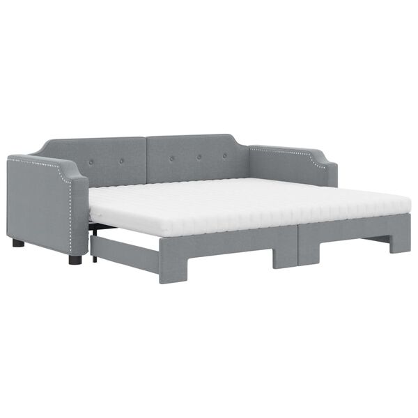 vidaXL Lit de jour avec gigogne et matelas gris clair 90x190 cm tissu