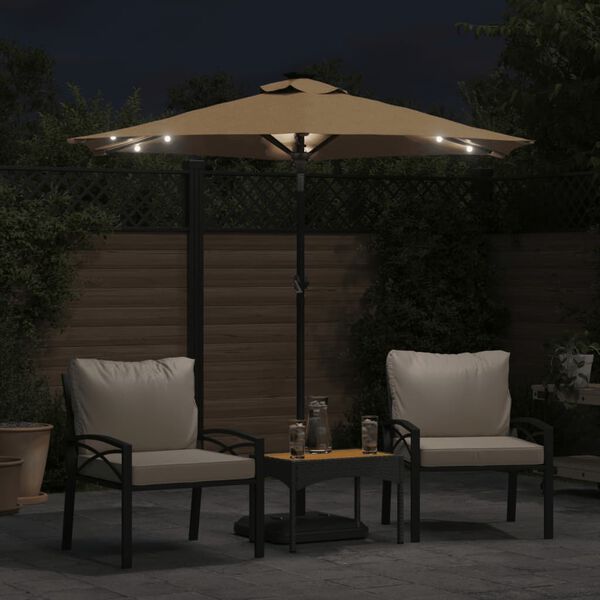 vidaXL Parasol de jardin avec LED mât en acier taupe 225x225x212 cm