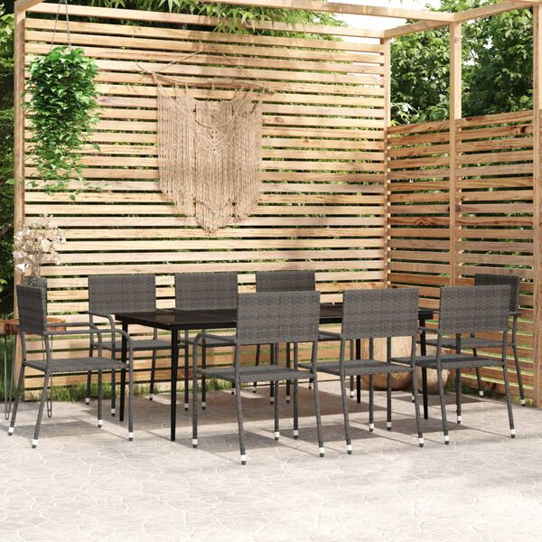 vidaXL Ensemble &agrave; manger de jardin 9 pcs Gris