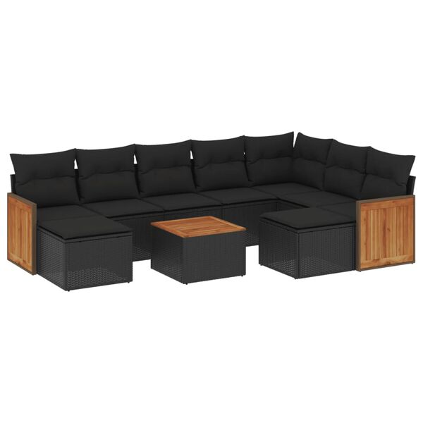 vidaXL Salon de jardin 10 pcs avec coussins noir r&eacute;sine tress&eacute;e