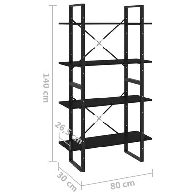 vidaXL Bibliothèque à 4 niveaux noir 80x30x140 cm bois d'ingénierie