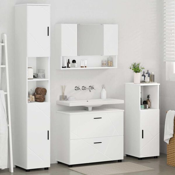 vidaXL Ensemble de mobilier de salle de bain avec tiroir 4 pcs Blanc