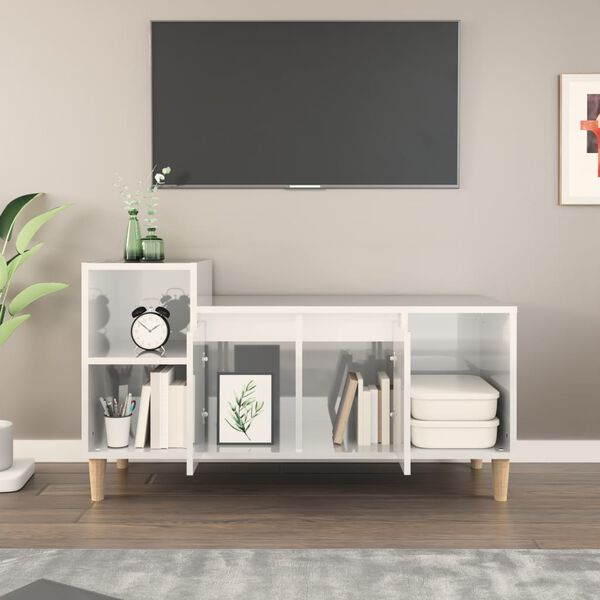 vidaXL Meuble TV Blanc brillant 100x35x55 cm Bois d'ingénierie