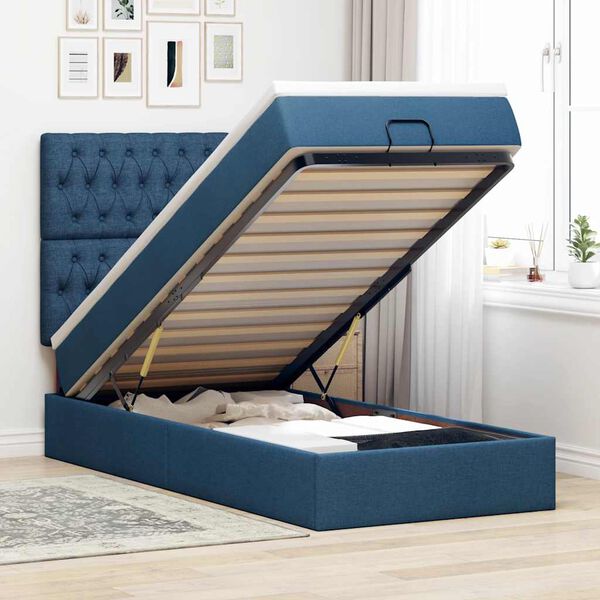 vidaXL Cadre de lit ottoman avec matelas bleu 90x190 cm tissu