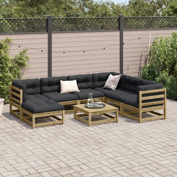 vidaXL Salon de jardin 8 pcs avec coussins bois de pin imprégné