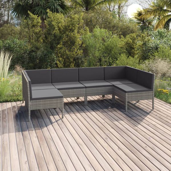 vidaXL Salon de jardin 6 pcs avec coussins r&eacute;sine tress&eacute;e gris