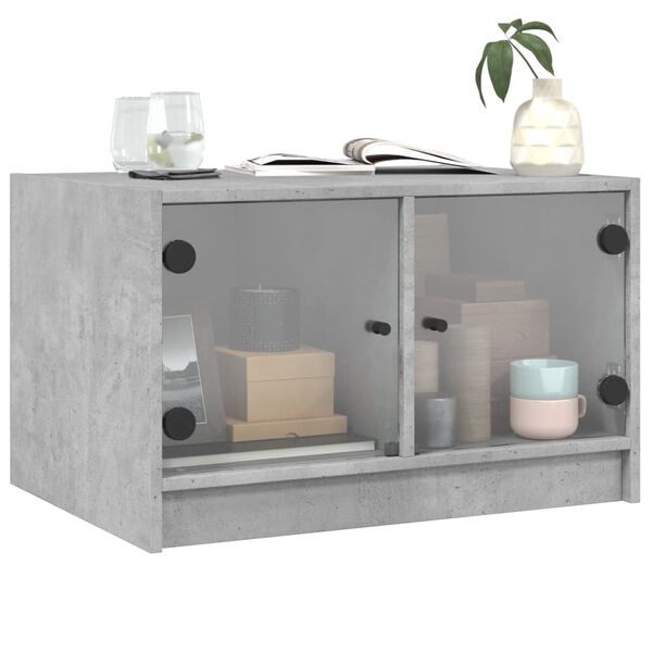 vidaXL Table basse avec portes en verre gris b&eacute;ton 68x50x42 cm