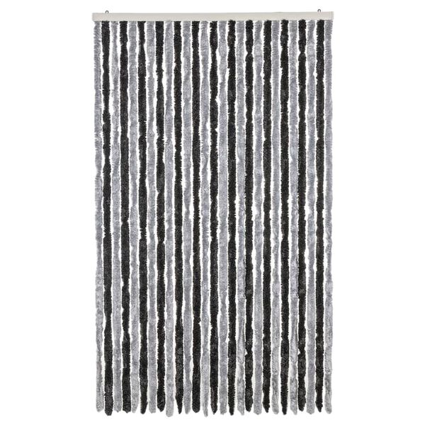 vidaXL Rideau anti-mouches gris et noir 118x220 cm chenille