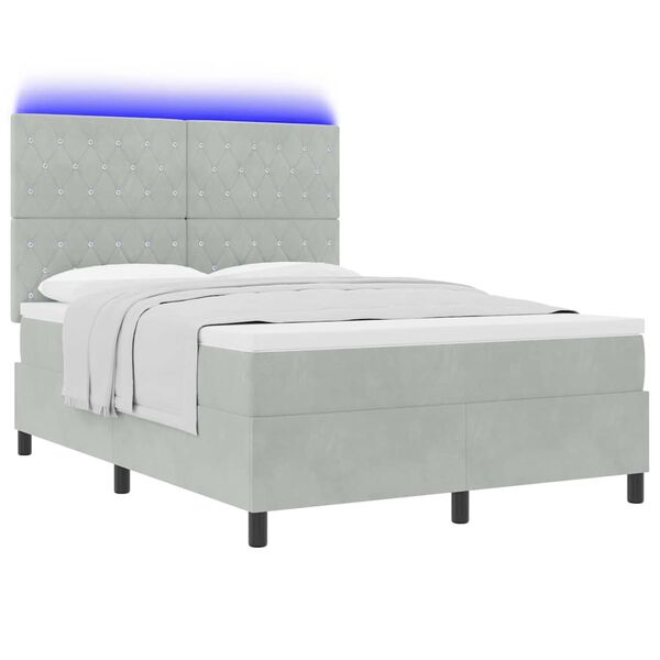 vidaXL Lit &agrave; ressort LED avec matelas Gris clair 140 x 200 cm Velours