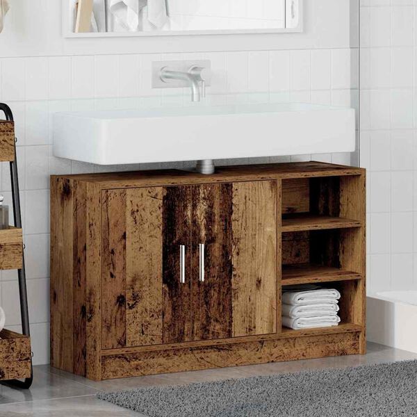 vidaXL Cabinet de salle de bain avec porte Bois Ancien 90 x 29 x 55 cm