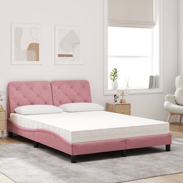 vidaXL Lit avec matelas rose 140x200 cm velours