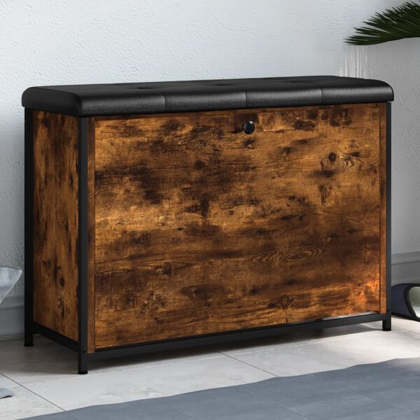 vidaXL Banc &agrave; chaussures avec tiroir rabattable ch&ecirc;ne fum&eacute; 82x32x56 cm