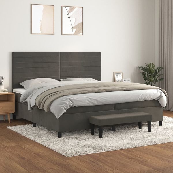 vidaXL Sommier &agrave; lattes de lit et matelas Gris fonc&eacute; 200x200cm Velours