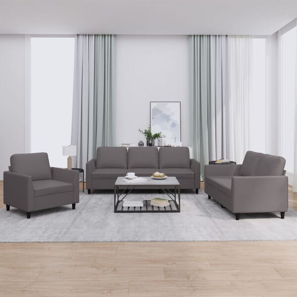 vidaXL Ensemble de canapés 3 pcs avec coussins Gris Similicuir