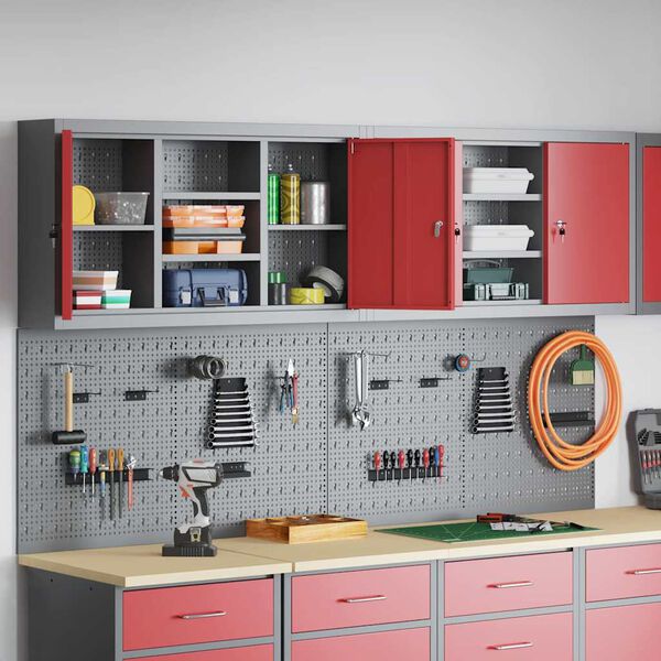 vidaXL Set de Cabinet d'Outils et Pegboard avec &eacute;tag&egrave;re 4 pcs Rouge