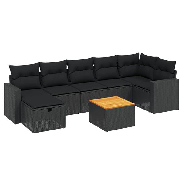 vidaXL Salon de jardin 8 pcs avec coussins noir r&eacute;sine tress&eacute;e
