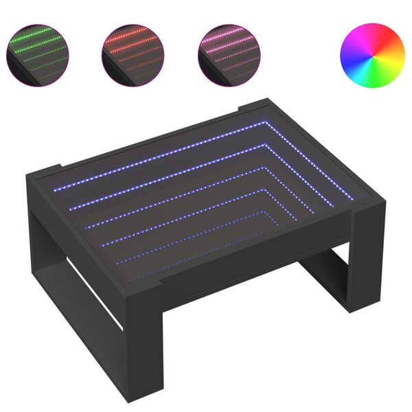 vidaXL Table basse avec LED infini noir 70x53x30 cm