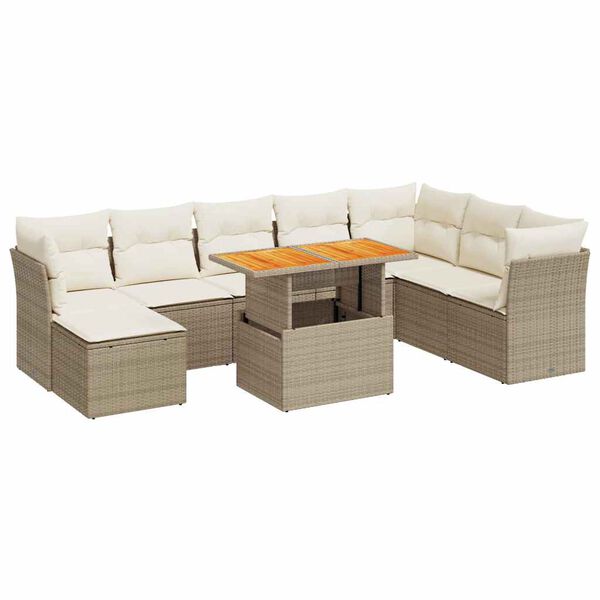vidaXL Salon de jardin avec coussins 9 pcs beige r&eacute;sine tress&eacute;e