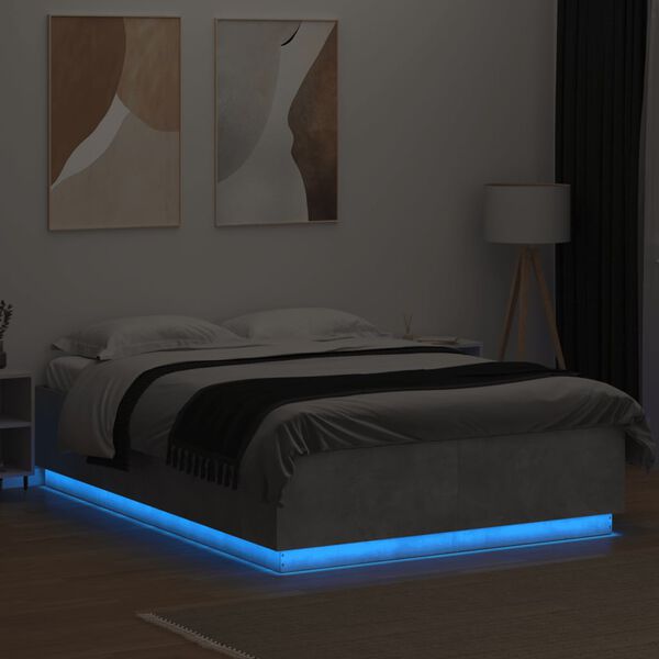 vidaXL Cadre de lit avec LED sans matelas gris béton 150x200 cm