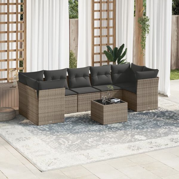 vidaXL Salon de jardin 8 pcs avec coussins gris r&eacute;sine tress&eacute;e
