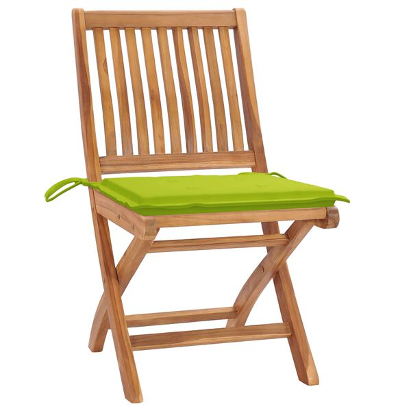 vidaXL Chaises de jardin lot de 2 avec coussins vert vif Bois de teck