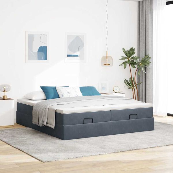 VidaXL Cadre de lit ottoman avec matelas gris fonc&eacute; 180x200cm velours