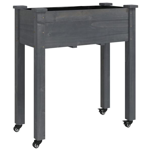 vidaXL Jardini&egrave;re sur roues avec doublure gris 71x37x80 cm bois sapin