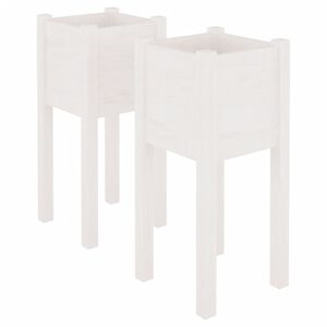 vidaXL Jardini&egrave;res d'ext&eacute;rieur 2 pcs Blanc 31x31x70 cm Bois de pin